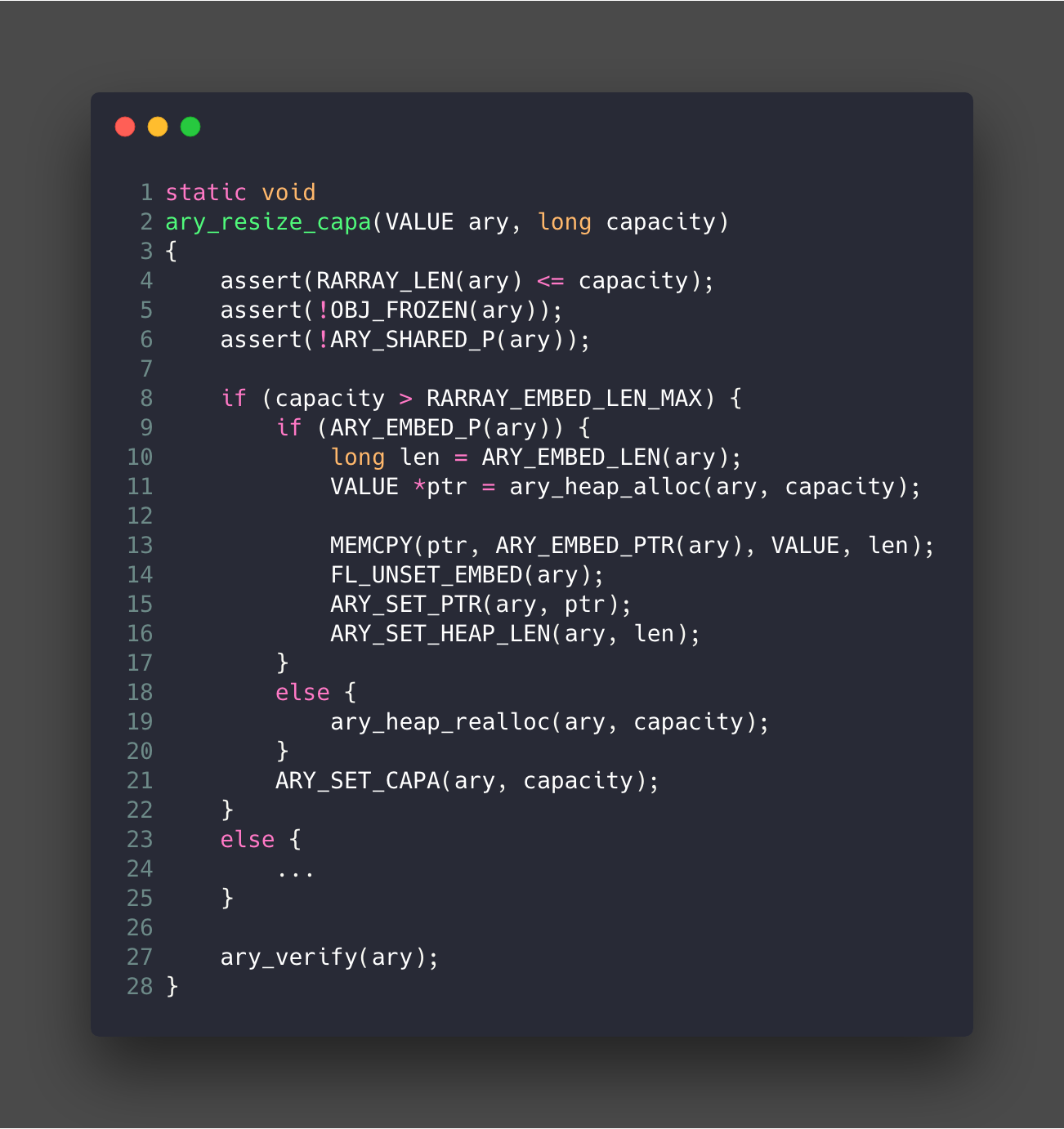 Array resize capa function in Source: https://github.com/ruby/ruby/blob/trunk/array.c
