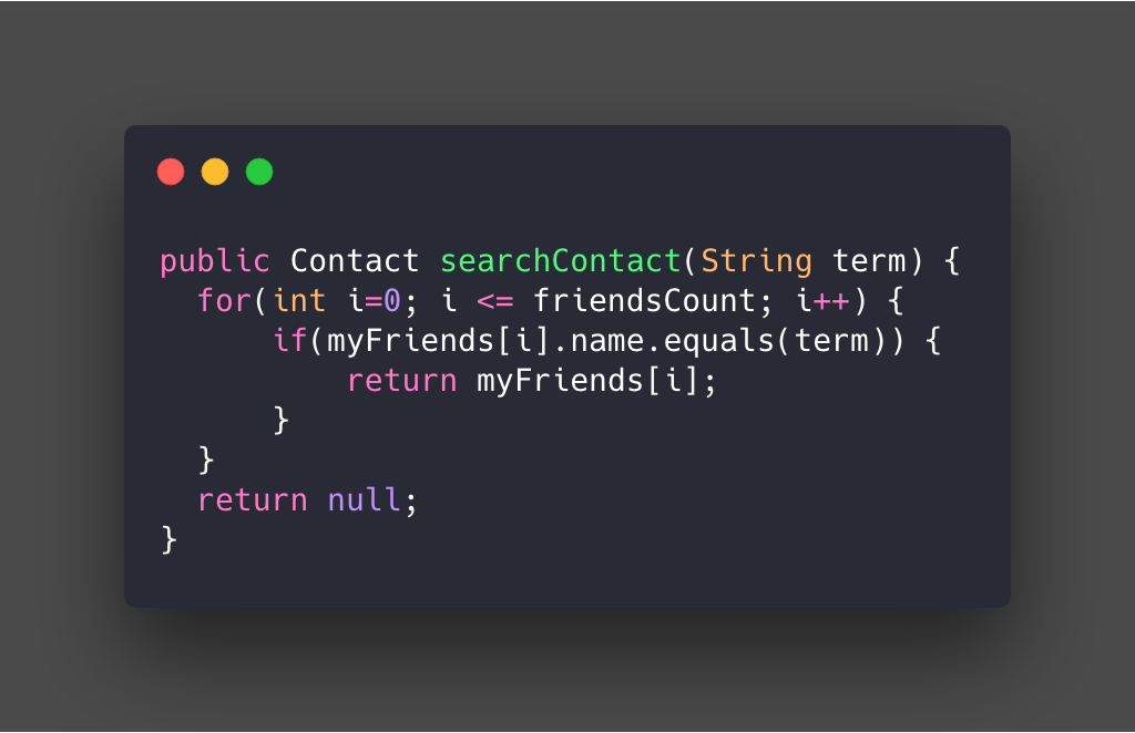 The correct Java implementation of search The correct Java implementation of Search method